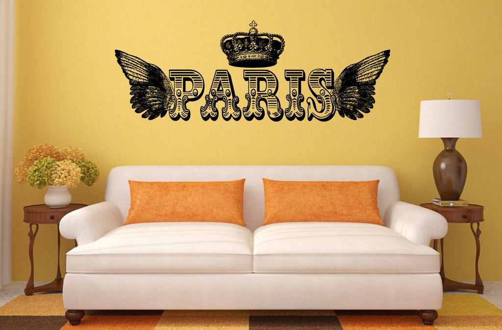 Paris Royal Crown Wings Interior Wall Decal Sticker Vinyl Mural Bedroom Leaving Room Home Decor FREE SHIPPING L219