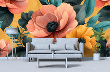 Load image into Gallery viewer, 3D Oversized Floral Wallpaper Mural | Bold Colorful Botanical Wall Decor | Stylish Modern Wall Art for Living Room Bedroom Office