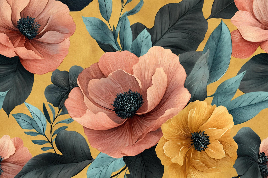3D Oversized Floral Wallpaper Mural | Bold Colorful Botanical Wall Decor | Stylish Modern Wall Art for Living Room Bedroom Office