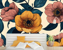 Load image into Gallery viewer, 3D Oversized Floral Wallpaper Mural | Bold Modern Botanical Wall Decor | Stylish Statement Wall Art for Bedroom Living Room Office | Gift