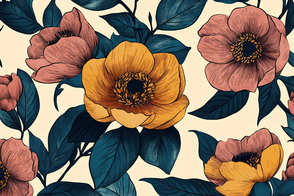 3D Oversized Floral Wallpaper Mural | Bold Modern Botanical Wall Decor | Stylish Statement Wall Art for Bedroom Living Room Office | Gift