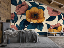 Load image into Gallery viewer, 3D Oversized Floral Wallpaper Mural | Bold Modern Botanical Wall Decor | Stylish Statement Wall Art for Bedroom Living Room Office | Gift