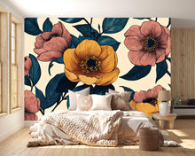 Load image into Gallery viewer, 3D Oversized Floral Wallpaper Mural | Bold Modern Botanical Wall Decor | Stylish Statement Wall Art for Bedroom Living Room Office | Gift