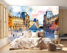 Load image into Gallery viewer, Paris Louvre Pyramid Wallpaper – Watercolor 3D Wall Mural for Bedroom Living Room Office – Stylish Bold Wall Decor Gift for Travel Lovers