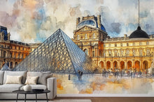 Load image into Gallery viewer, Paris Louvre Pyramid Wallpaper – Watercolor 3D Wall Mural for Living Room Bedroom Office – Bold Modern Stylish Wall Decor Gift for Travel