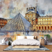 Load image into Gallery viewer, Paris Louvre Pyramid Wallpaper – Watercolor 3D Wall Mural for Living Room Bedroom Office – Bold Modern Stylish Wall Decor Gift for Travel