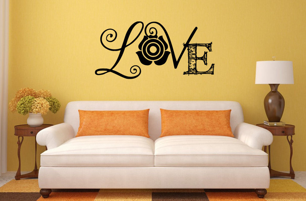 Love Word Art Typography Beautiful Design Floral Interior Wall Decal Sticker Vinyl Mural Bedroom Leaving Room Home Decor FREE SHIPPING L229