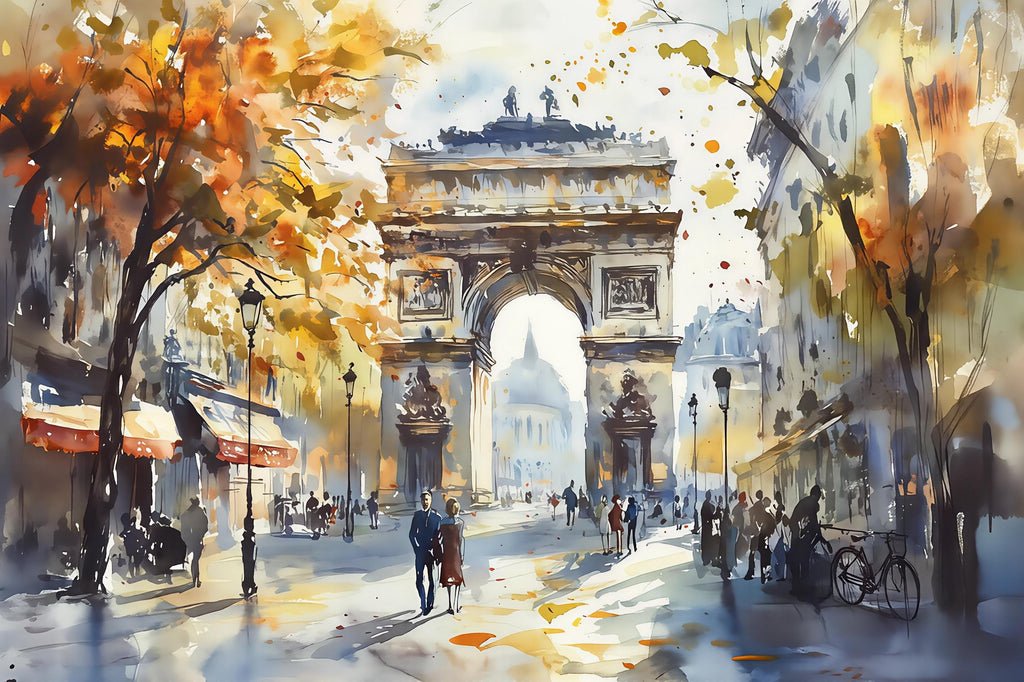 Paris Arc de Triumph Wallpaper – Watercolor 3D Wall Mural for Living Room Bedroom Office – Bold Stylish Wall Decor Gift for Travel Lovers