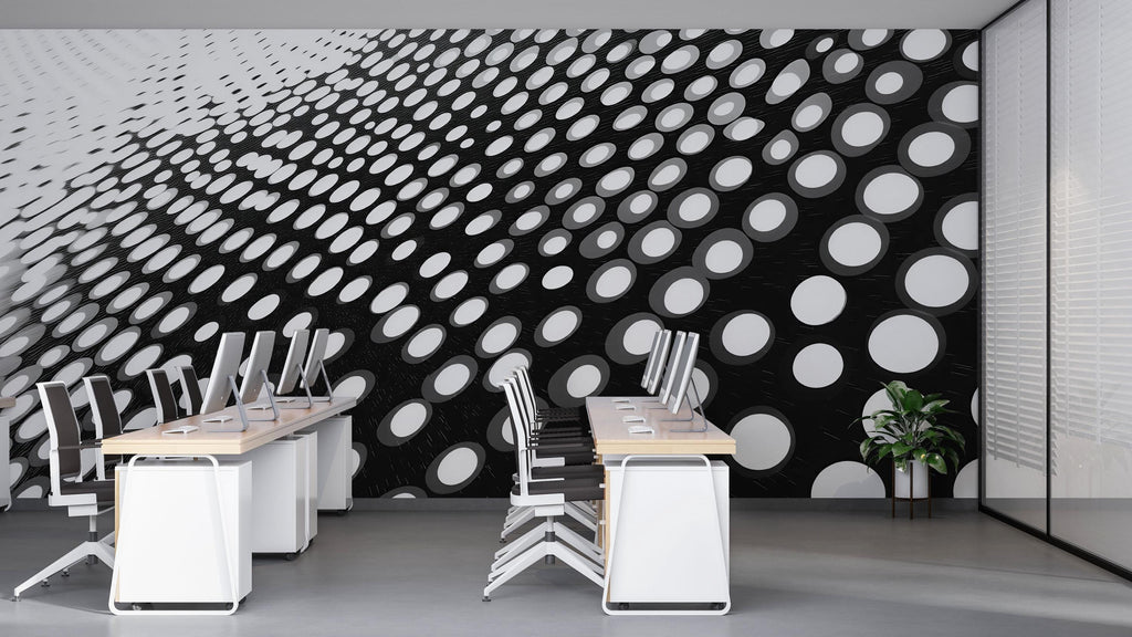 3D Dot Wall Mural – Black and White Optical Illusion Wallpaper, Modern Geometric Accent Wall for Office or Home Vn850