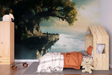 Load image into Gallery viewer, Fantasy Cliff Ruins Wall Mural – Enchanted Tree Landscape Wallpaper, Adventure Kids Room Decor Vn868