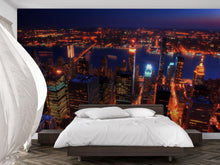 Load image into Gallery viewer, NYC Aerial Night Skyline Wall Mural – New York City Lights Wallpaper for Bedroom Vn896