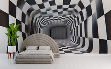 Load image into Gallery viewer, 3D Optical Illusion Wall Mural – Black White Tunnel Wallpaper Vn907