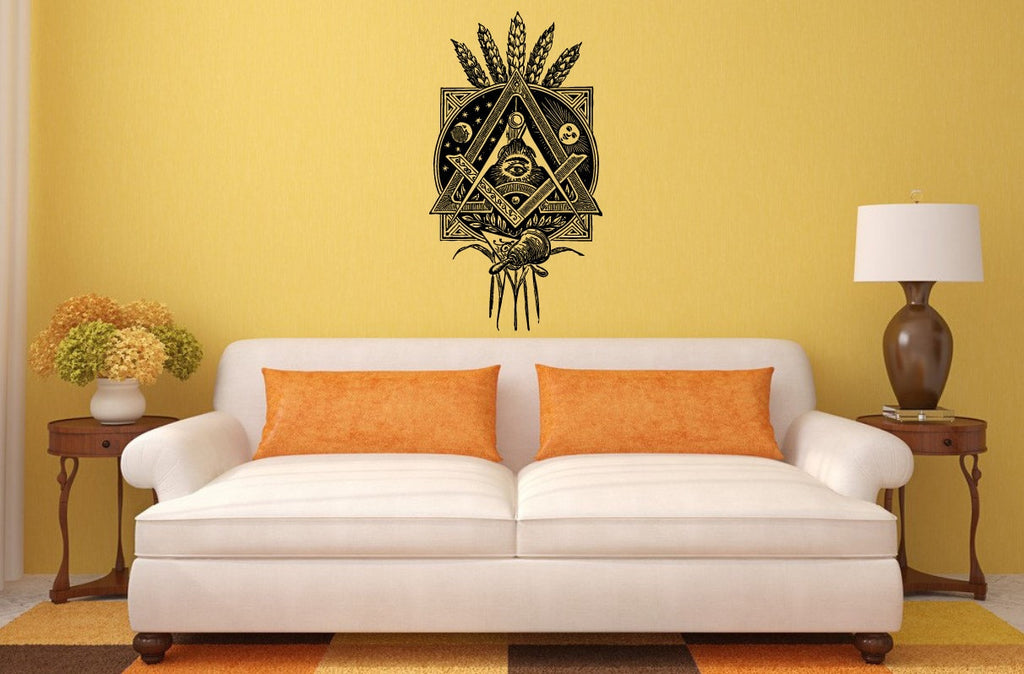 Freemason Free Mason Masonry Ornament Logo G Symbol Interior Wall Decal Sticker Vinyl Mural Bedroom Room Decor FREE SHIPPING L213