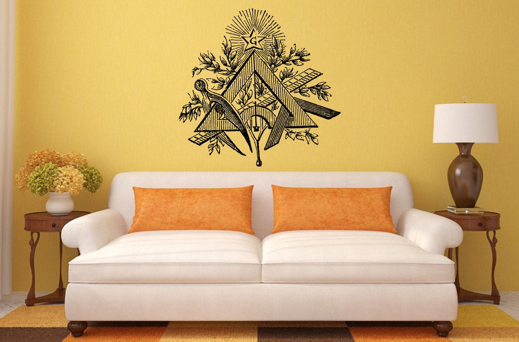 Freemason Free Mason Masonry Ornament Logo G Symbol Interior Wall Decal Sticker Vinyl Mural Bedroom Room Decor FREE SHIPPING L214