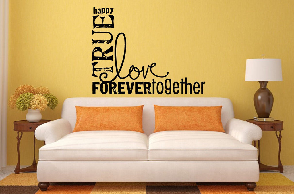 Happy True Love Forever Together Quote Saying Interior Wall Decal Sticker Vinyl Mural Bedroom Leaving Room Home Decor FREE SHIPPING L223