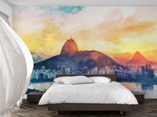 Load image into Gallery viewer, Rio de Janeiro Wallpaper – Watercolor 3D Wall Mural with Christ the Redeemer &amp; Sugarloaf Mountain – Bold Modern Stylish Wall Decor