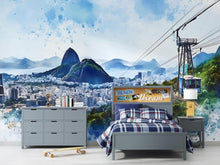 Load image into Gallery viewer, Rio de Janeiro Wallpaper – Watercolor 3D Wall Mural with Sugarloaf Mountain &amp; Cable Car – Bold Modern Stylish Wall Decor Gift for Travel