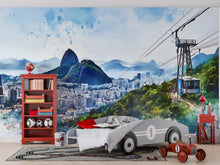 Load image into Gallery viewer, Rio de Janeiro Wallpaper – Watercolor 3D Wall Mural with Sugarloaf Mountain &amp; Cable Car – Bold Modern Stylish Wall Decor Gift for Travel