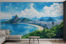 Load image into Gallery viewer, Rio de Janeiro Copacabana Beach Wallpaper – Watercolor 3D Wall Mural of Brazil Coastline Skyline – Bold Modern Stylish Wall Decor Gift