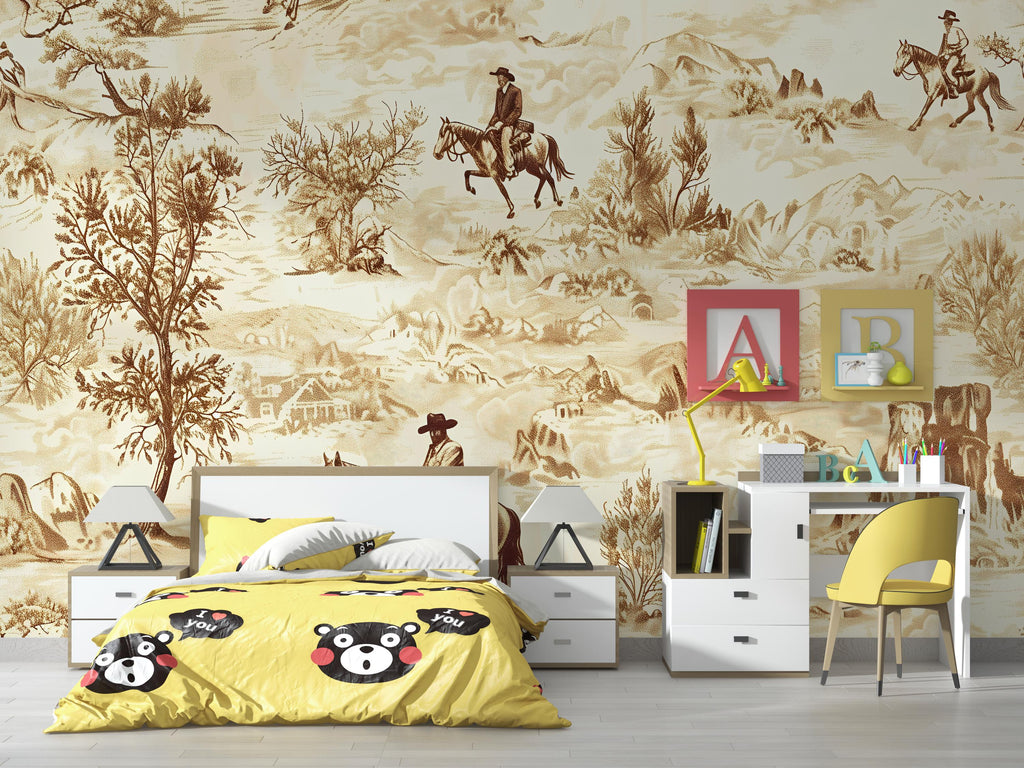 3D Vintage Cowboy Western Wallpaper Mural | Rustic Wild West Wall Decor | Stylish Bold Statement Wall Art for Bedroom Living Room Kids Room