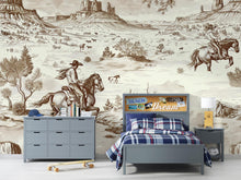 Load image into Gallery viewer, 3D Vintage Cowboy Western Wallpaper Mural | Rustic Wild West Wall Decor | Stylish Bold Statement Wall Art for Bedroom Kids Room Living Room