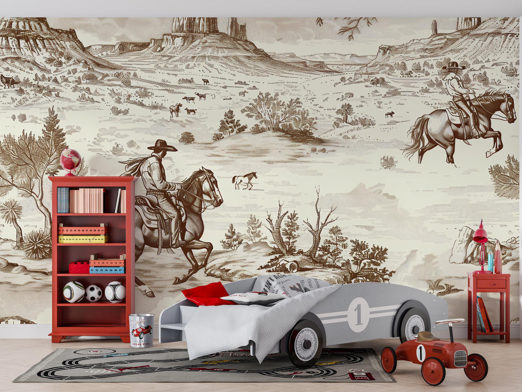 3D Vintage Cowboy Western Wallpaper Mural | Rustic Wild West Wall Decor | Stylish Bold Statement Wall Art for Bedroom Kids Room Living Room