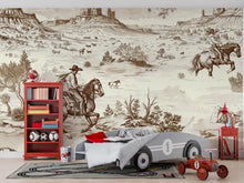 Load image into Gallery viewer, 3D Vintage Cowboy Western Wallpaper Mural | Rustic Wild West Wall Decor | Stylish Bold Statement Wall Art for Bedroom Kids Room Living Room