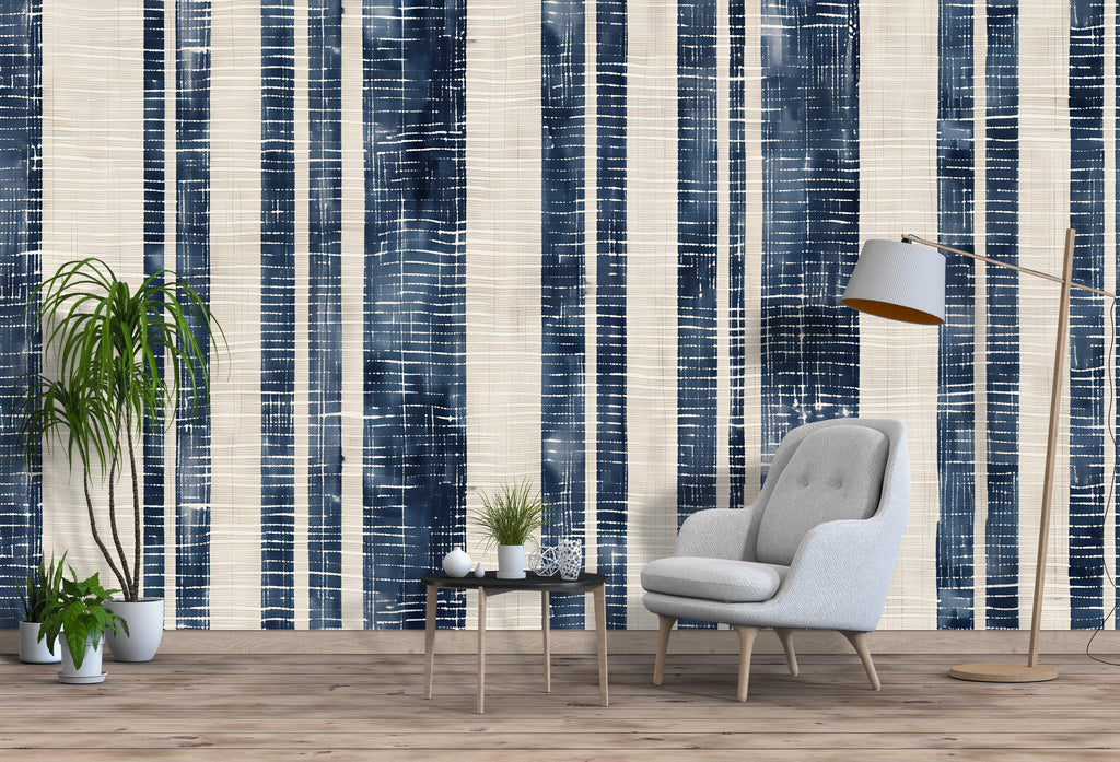 Modern Navy Stripe Wallpaper Mural | Bold Abstract Wall Decor | Stylish Contemporary Statement Wall Art for Living Room Bedroom Office