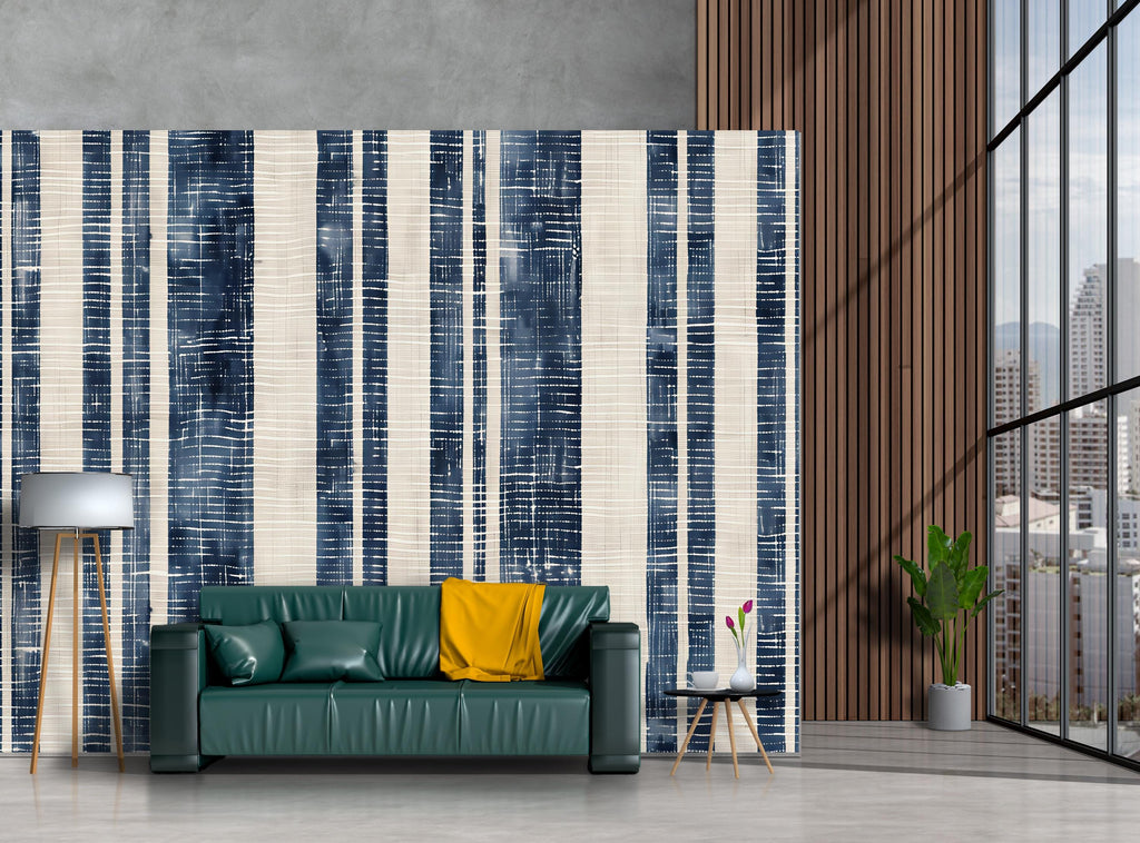 Modern Navy Stripe Wallpaper Mural | Bold Abstract Wall Decor | Stylish Contemporary Statement Wall Art for Living Room Bedroom Office