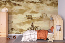 Load image into Gallery viewer, 3D Vintage Cowboy Western Wallpaper Mural | Rustic Sepia Wild West Wall Decor | Stylish Bold Statement Wall Art for Bedroom Living Room