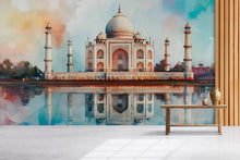 Load image into Gallery viewer, Taj Mahal Wallpaper – Watercolor 3D Wall Mural with Iconic Indian Landmark and Reflection – Bold Modern Stylish Wall Decor Gift