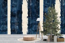 Load image into Gallery viewer, Modern Navy Abstract Stripe Wallpaper Mural | Bold Blue &amp; Beige Wall Decor | Stylish Contemporary Statement Wall Art for Living Room Bedroom