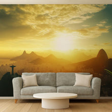Load image into Gallery viewer, Rio de Janeiro Sunset Wallpaper – 3D Wall Mural with Christ the Redeemer Skyline and Golden City View – Bold Modern Stylish Wall Decor