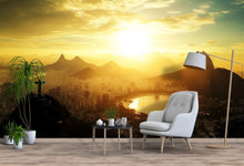 Load image into Gallery viewer, Rio de Janeiro Sunset Wallpaper – 3D Wall Mural with Christ the Redeemer Skyline and Golden City View – Bold Modern Stylish Wall Decor