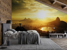Load image into Gallery viewer, Rio de Janeiro Sunset Wallpaper – 3D Wall Mural with Christ the Redeemer Skyline and Golden City View – Bold Modern Stylish Wall Decor