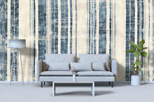 Load image into Gallery viewer, Modern Navy Textured Stripe Wallpaper Mural | Blue &amp; Beige Linen Inspired Wall Decor | Stylish Bold Statement Wall Art for Living Room