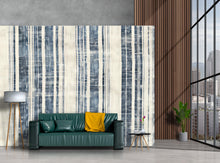 Load image into Gallery viewer, Modern Navy Textured Stripe Wallpaper Mural | Blue &amp; Beige Linen Inspired Wall Decor | Stylish Bold Statement Wall Art for Living Room