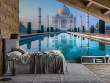 Load image into Gallery viewer, Taj Mahal Wallpaper – 3D Wall Mural with Water Reflection of Iconic Indian Landmark – Bold Modern Stylish Wall Decor Gift for Travel Lovers