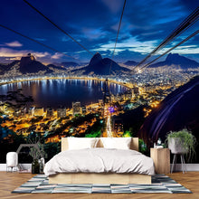 Load image into Gallery viewer, Rio de Janeiro Night Skyline Wallpaper – 3D Wall Mural with Sugarloaf Cable Car &amp; City Lights – Bold Modern Stylish Wall Decor Gift