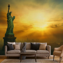 Load image into Gallery viewer, Statue of Liberty Wallpaper – 3D Wall Mural with Sunset Skyline of New York Landmark – Bold Modern Stylish Wall Decor Gift for Travel