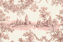 Load image into Gallery viewer, Romantic Toile Wallpaper Mural in Blush Pink &amp; Sepia | Vintage French Style Scenic Wall Art | Elegant Statement Wall Decor for Bedroom