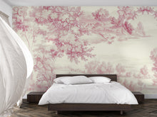 Load image into Gallery viewer, Romantic Pink Toile Wallpaper Mural | French Country Scenic Wall Art | Elegant Vintage Pastoral Style Wall Decor | Stylish Statement Gift