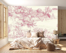 Load image into Gallery viewer, Romantic Pink Toile Wallpaper Mural | French Country Scenic Wall Art | Elegant Vintage Pastoral Style Wall Decor | Stylish Statement Gift