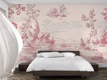 Load image into Gallery viewer, Pink Toile Wallpaper Mural – Elegant Vintage French Style Wall Decor For Bedroom, Romantic Country Wall Art, Stylish Wallpaper Gift