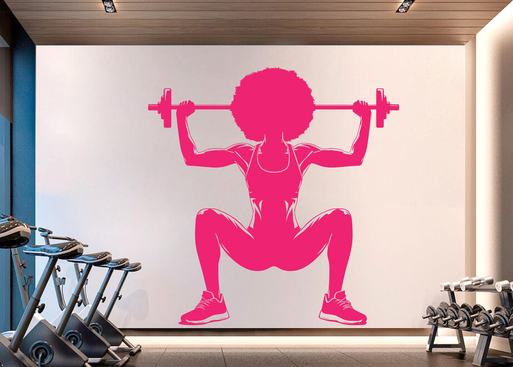 Gym Wall Decal Afro Girl Power fitness Quote Decor Workout Art Vinyl Gym Wall Stickers Bedroom Gym Workout Girl Motivation Crossfit 919RS