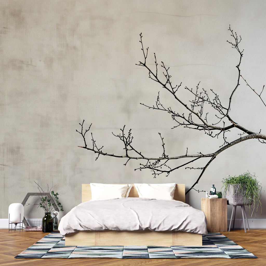 Minimalist Tree Branch Wallpaper Mural – Japanese Zen Style Wall Decor for Bedroom, Modern Neutral Aesthetic, Stylish Gift, Peel & Stick