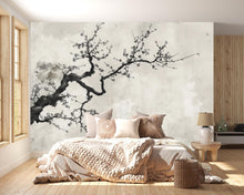 Load image into Gallery viewer, Japanese Cherry Blossom Tree Branch Wallpaper Mural – Minimalist Zen Style Wall Decor, Modern Neutral Aesthetic, Stylish Gift, Peel &amp; Stick