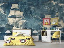 Load image into Gallery viewer, Nautical Tall Ship Wallpaper Mural – Vintage Sailing Ocean Scene Wall Decor, Bold Navy Blue Adventure Theme, Stylish Gift, Peel &amp; Stick Wall