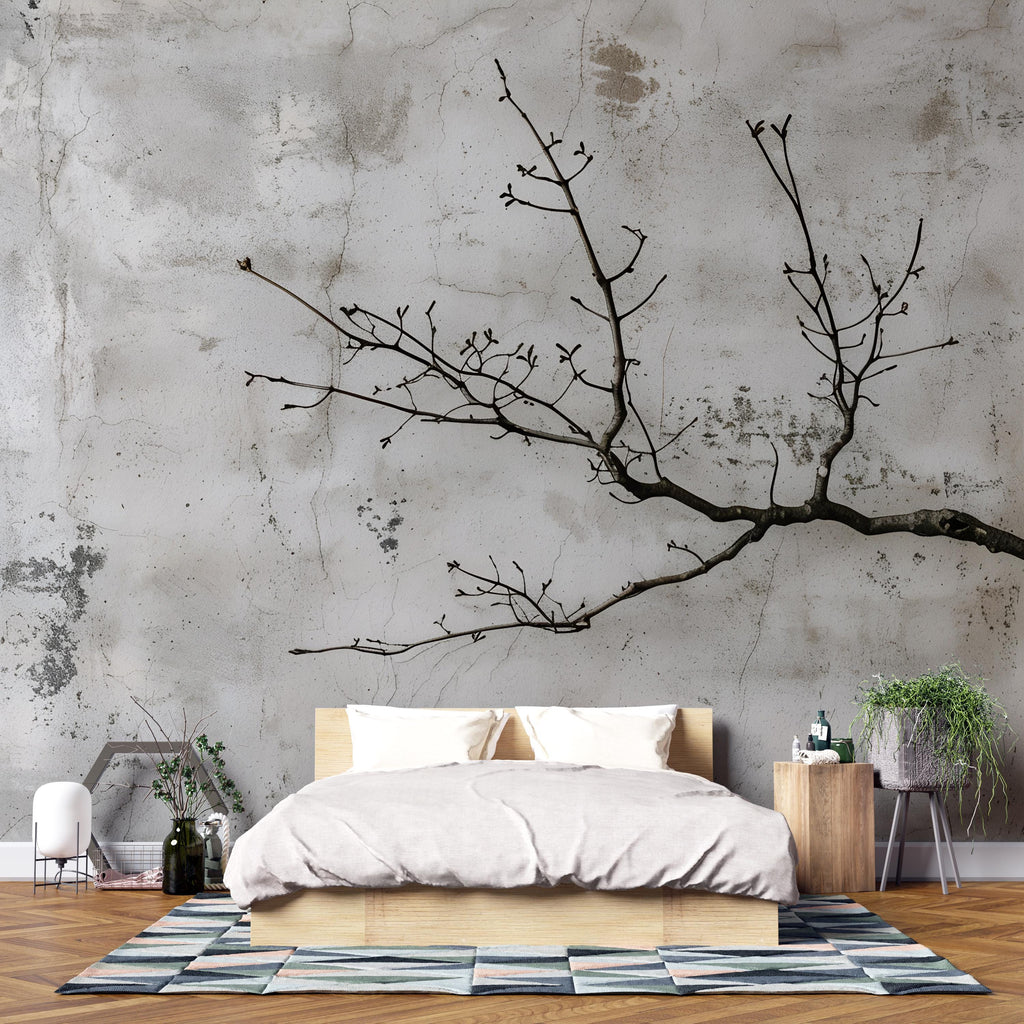 Minimalist Tree Branch Wallpaper Mural – Modern Wabi-Sabi Textured Wall Decor, Japanese Zen Style, Stylish Bold Room Accent, Unique Gift