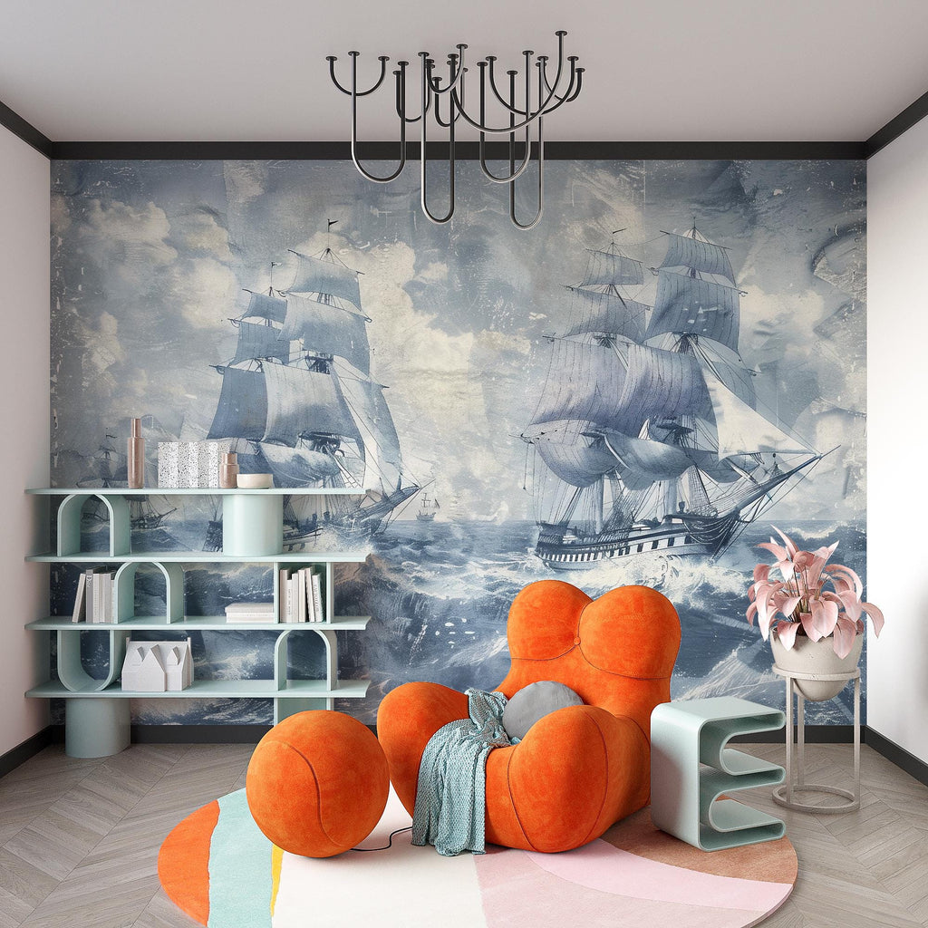 Vintage Sailing Ship Wallpaper, Nautical Ocean Wall Mural, Maritime Sea Decor for Boys Room, Bold Coastal Wall Art, Stylish Gift Wallpaper